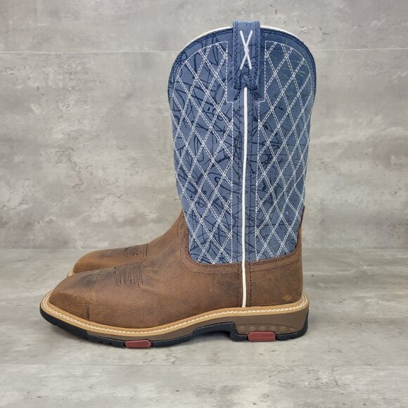 Twisted X Work Boots Alloy Toe Women Size 7.5 B Blue Check Brown WXBN001 New